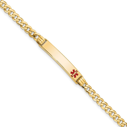 Solid 14K Yellow Gold Medical Red Enamel Curb Link ID Bracelet