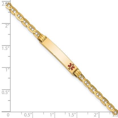 Solid 14K Yellow Gold Medical Red Enamel Anchor Link ID Bracelet