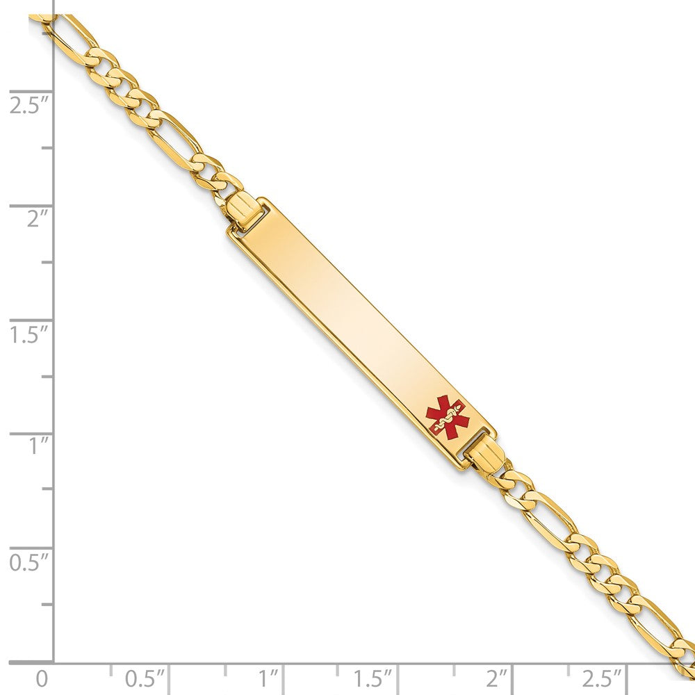 Solid 14K Yellow Gold Medical Red Enamel Flat Figaro Link ID Bracelet