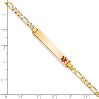 Solid 14K Yellow Gold Medical Red Enamel Flat Figaro Link ID Bracelet
