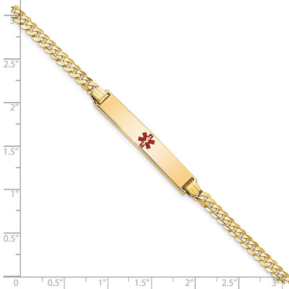 Solid 14K Yellow Gold Medical Red Enamel Flat Curb Link ID Bracelet