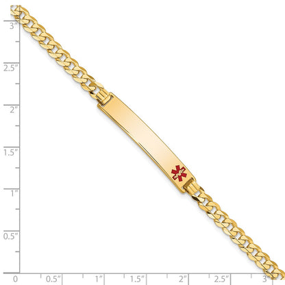 Solid 14K Yellow Gold Medical Red Enamel Flat Curb Link ID Bracelet