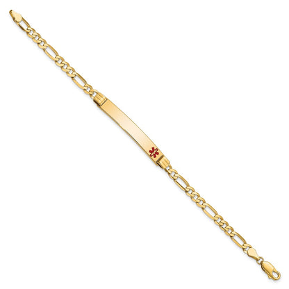 Solid 14K Yellow Gold Medical Red Enamel Figaro ID Bracelet