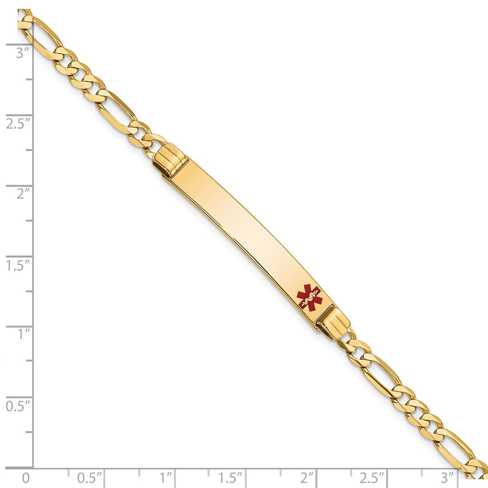 Solid 14K Yellow Gold Medical Red Enamel Figaro ID Bracelet