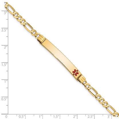 Solid 14K Yellow Gold Medical Red Enamel Figaro ID Bracelet