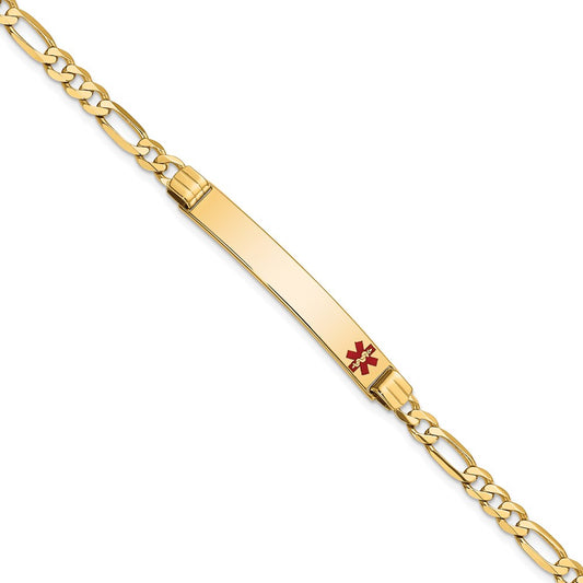 Solid 14K Yellow Gold Medical Red Enamel Figaro ID Bracelet
