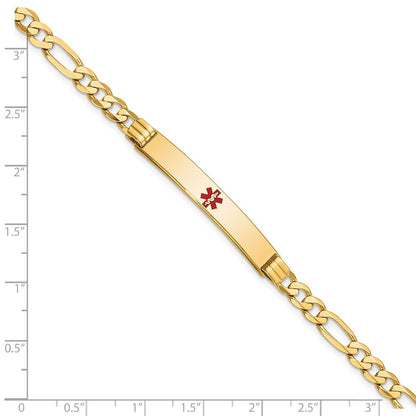Solid 14K Yellow Gold Medical Red Enamel Flat Figaro Link ID Bracelet