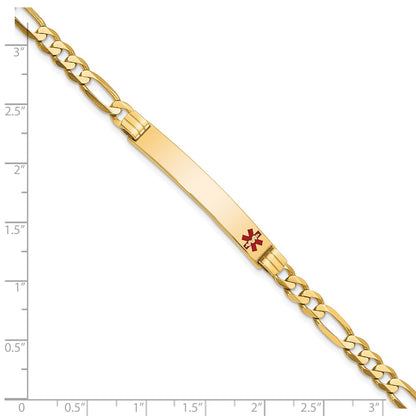 Solid 14K Yellow Gold Medical Red Enamel Flat Figaro Link ID Bracelet