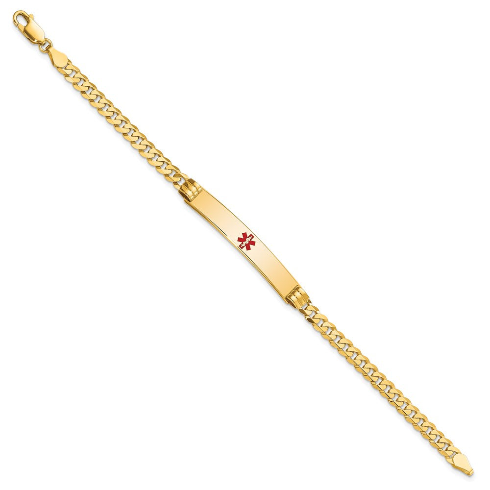 Solid 14K Yellow Gold Medical Red Enamel Curb Link ID Bracelet