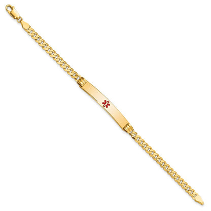 Solid 14K Yellow Gold Medical Red Enamel Curb Link ID Bracelet