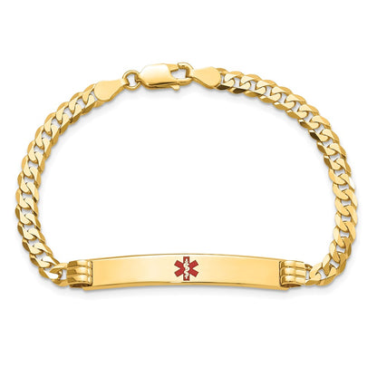 Solid 14K Yellow Gold Medical Red Enamel Curb Link ID Bracelet