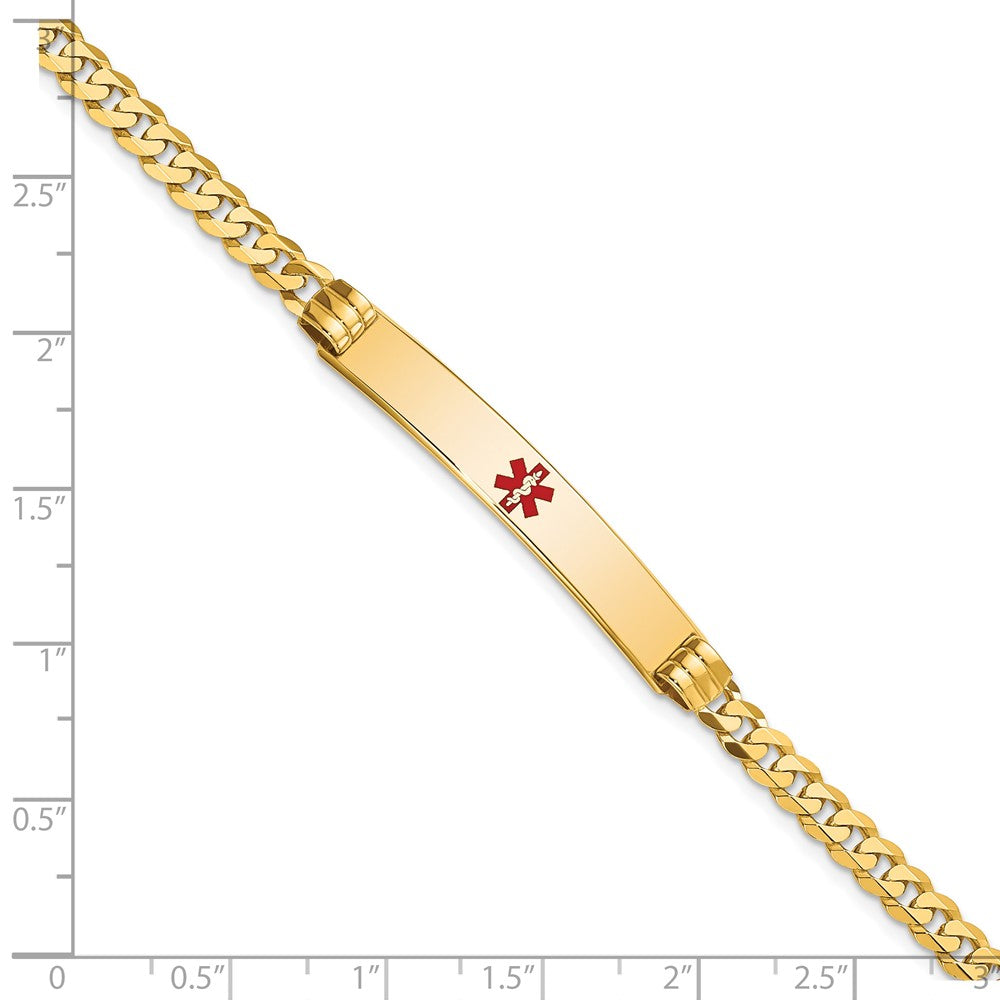 Solid 14K Yellow Gold Medical Red Enamel Curb Link ID Bracelet