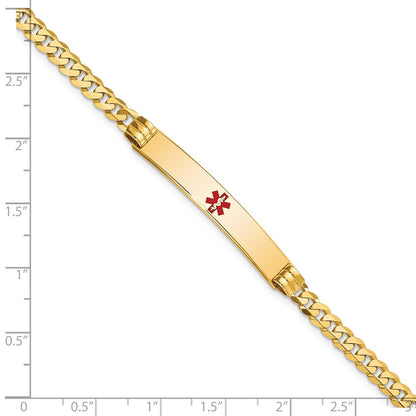 Solid 14K Yellow Gold Medical Red Enamel Curb Link ID Bracelet