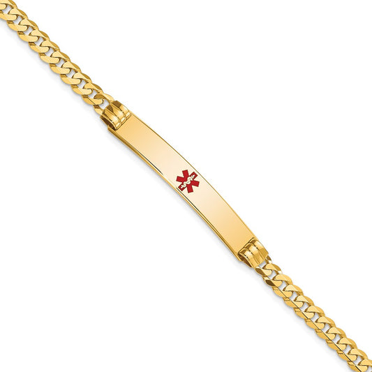 Solid 14K Yellow Gold Medical Red Enamel Curb Link ID Bracelet
