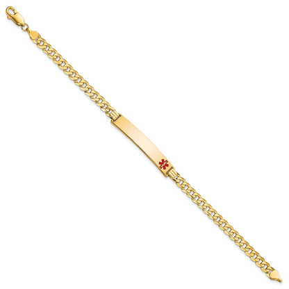 Solid 14K Yellow Gold Medical Red Enamel Curb Link ID Bracelet