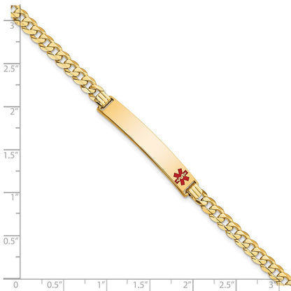Solid 14K Yellow Gold Medical Red Enamel Curb Link ID Bracelet