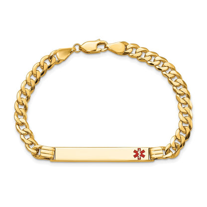 Solid 14K Yellow Gold Medical Red Enamel Curb Link ID Bracelet
