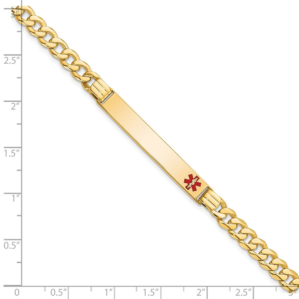 Solid 14K Yellow Gold Medical Red Enamel Curb Link ID Bracelet