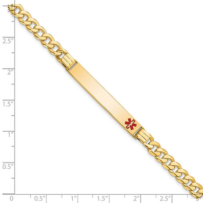 Solid 14K Yellow Gold Medical Red Enamel Curb Link ID Bracelet