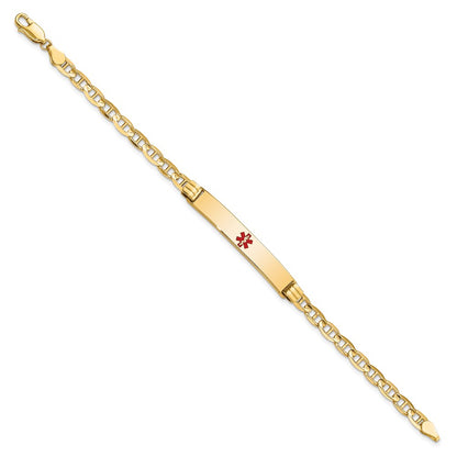 Solid 14K Yellow Gold Medical Red Enamel Anchor Link ID Bracelet