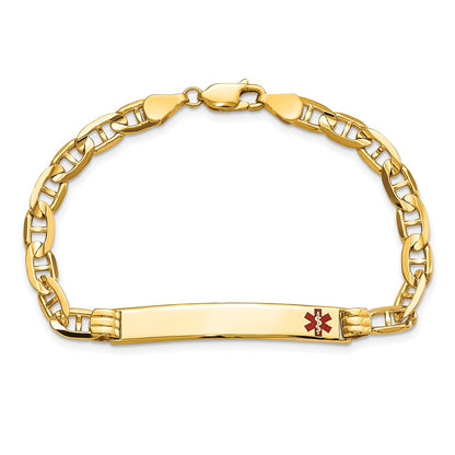 Solid 14K Yellow Gold Medical Red Enamel Anchor ID Bracelet