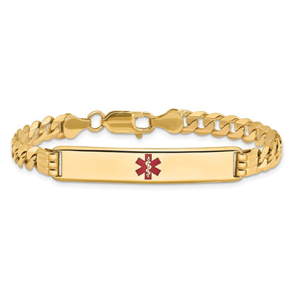 Solid 14K Yellow Gold Medical Red Enamel Curb Link ID Bracelet