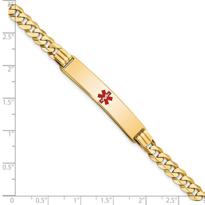 Solid 14K Yellow Gold Medical Red Enamel Curb Link ID Bracelet