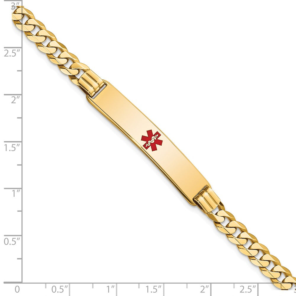 Solid 14K Yellow Gold Medical Red Enamel Curb Link ID Bracelet