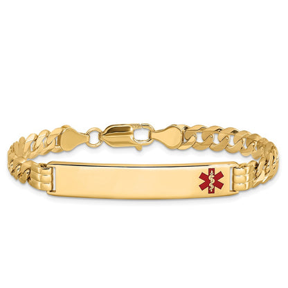 Solid 14K Yellow Gold Medical Red Enamel Curb Link ID Bracelet