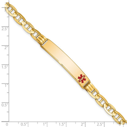 Solid 14K Yellow Gold Medical Red Enamel Anchor Link ID Bracelet