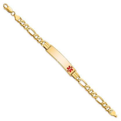 Solid 14K Yellow Gold Medical Red Enamel Flat Figaro Link ID Bracelet