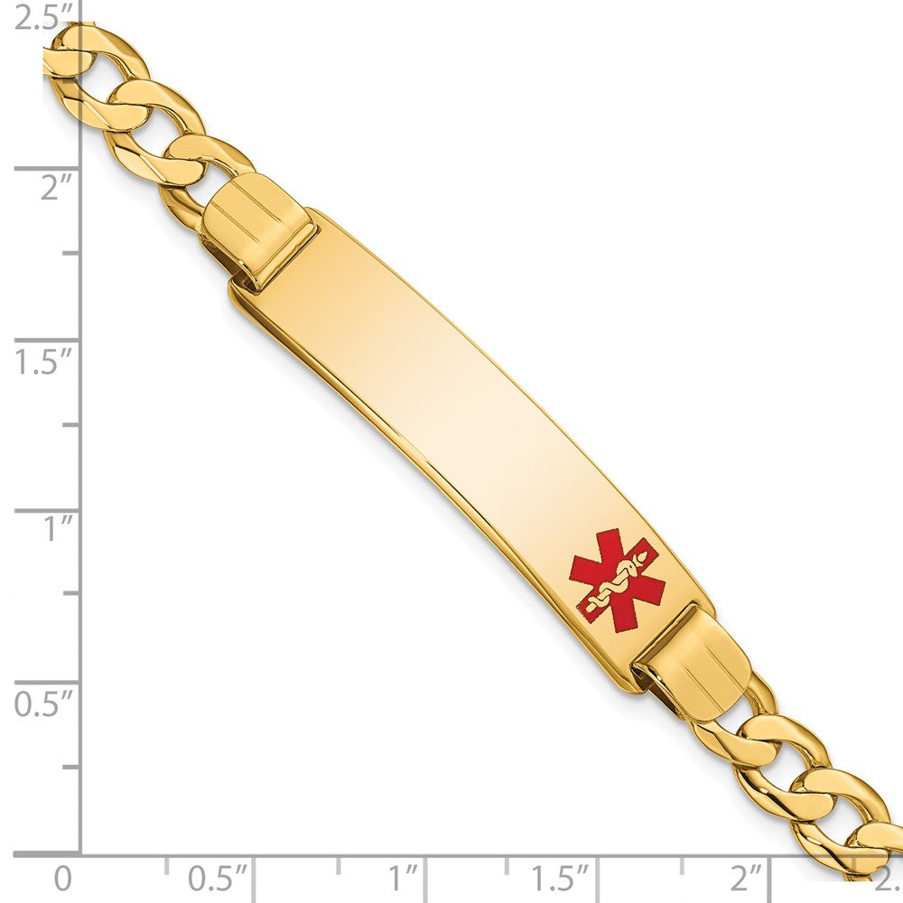 Solid 14K Yellow Gold Medical Red Enamel Curb Link ID Bracelet