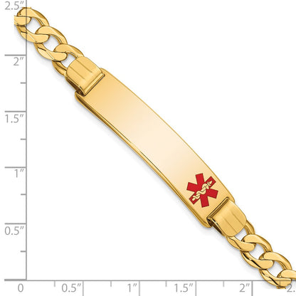 Solid 14K Yellow Gold Medical Red Enamel Curb Link ID Bracelet