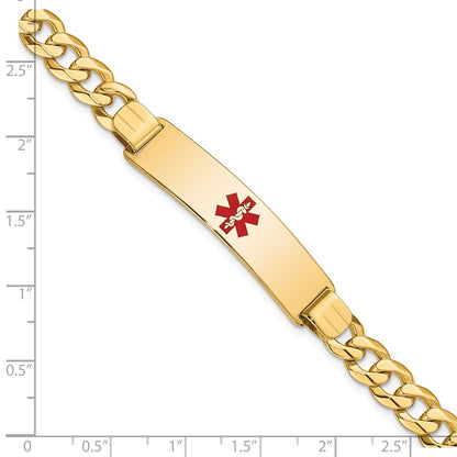 Solid 14K Yellow Gold Medical Red Enamel Flat Curb Link ID Bracelet