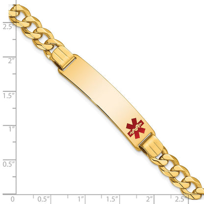 Solid 14K Yellow Gold Medical Red Enamel Flat Curb Link ID Bracelet