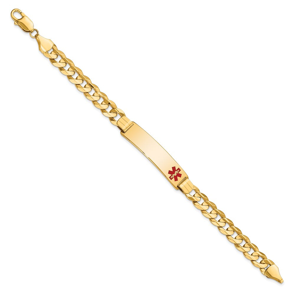 Solid 14K Yellow Gold Medical Red Enamel Curb ID Bracelet