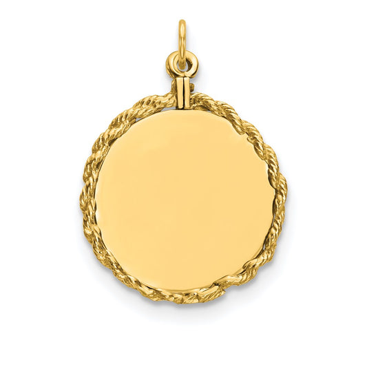 14k Yellow Gold Plain .013 Gauge Circular Engravable Disc with Rope Charm