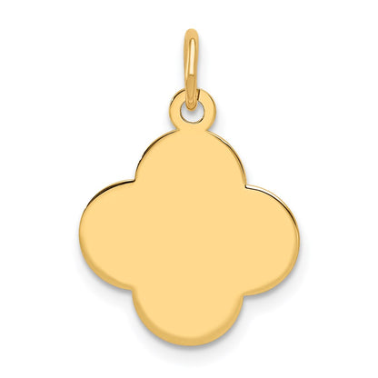 14k Yellow Gold Plain .027 Gauge Engravable Quadrafoil Disc Charm