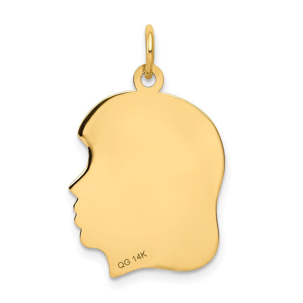 14k Yellow Gold .018 Depth Engravable Girl Head Charm