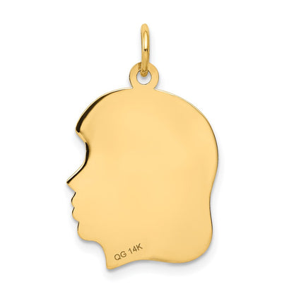 14k Yellow Gold .018 Depth Engravable Girl Head Charm