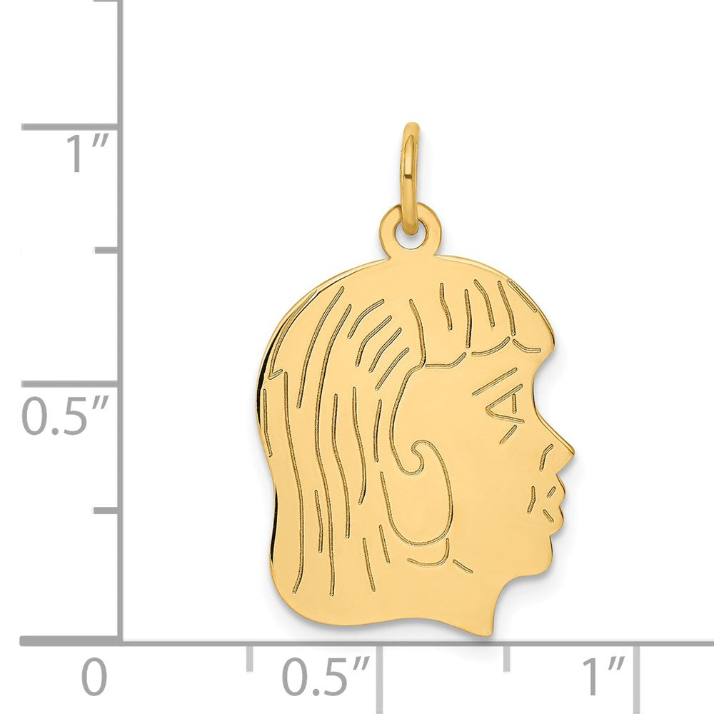 14k Yellow Gold .018 Depth Engravable Girl Head Charm