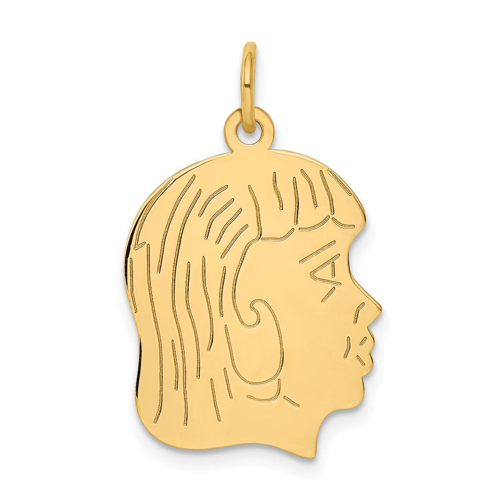 14k Yellow Gold .018 Depth Engravable Girl Head Charm