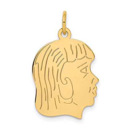 14k Yellow Gold .018 Depth Engravable Girl Head Charm