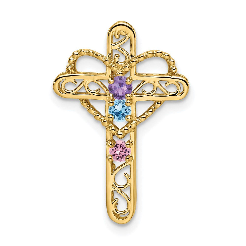 14k Genuine 3 Stone Mother's Cross Pendant