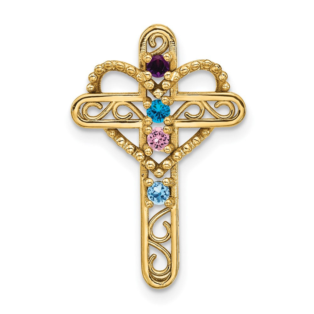 14k Genuine 4 Stone Mother's Cross Pendant