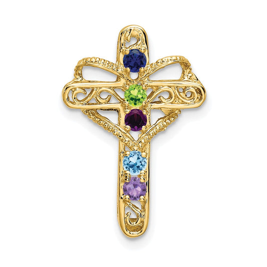 14k Genuine 5 Stone Mother's Cross Pendant