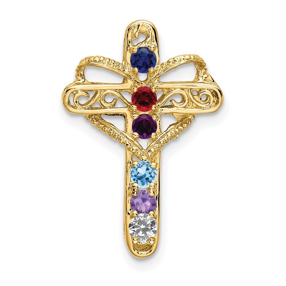14k Genuine 6 Stone Mother's Cross Pendant