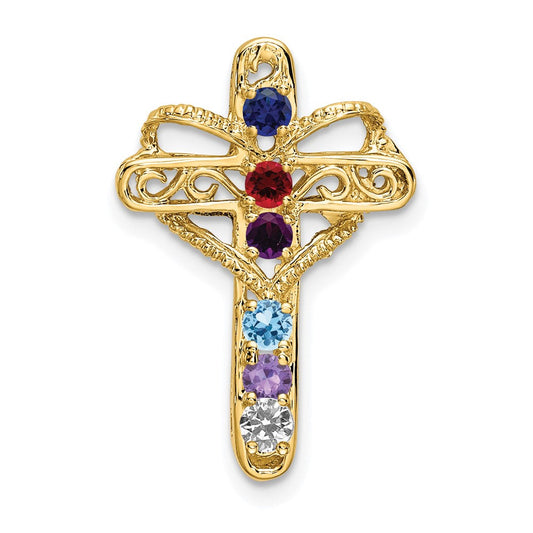 14k Genuine 6 Stone Mother's Cross Pendant