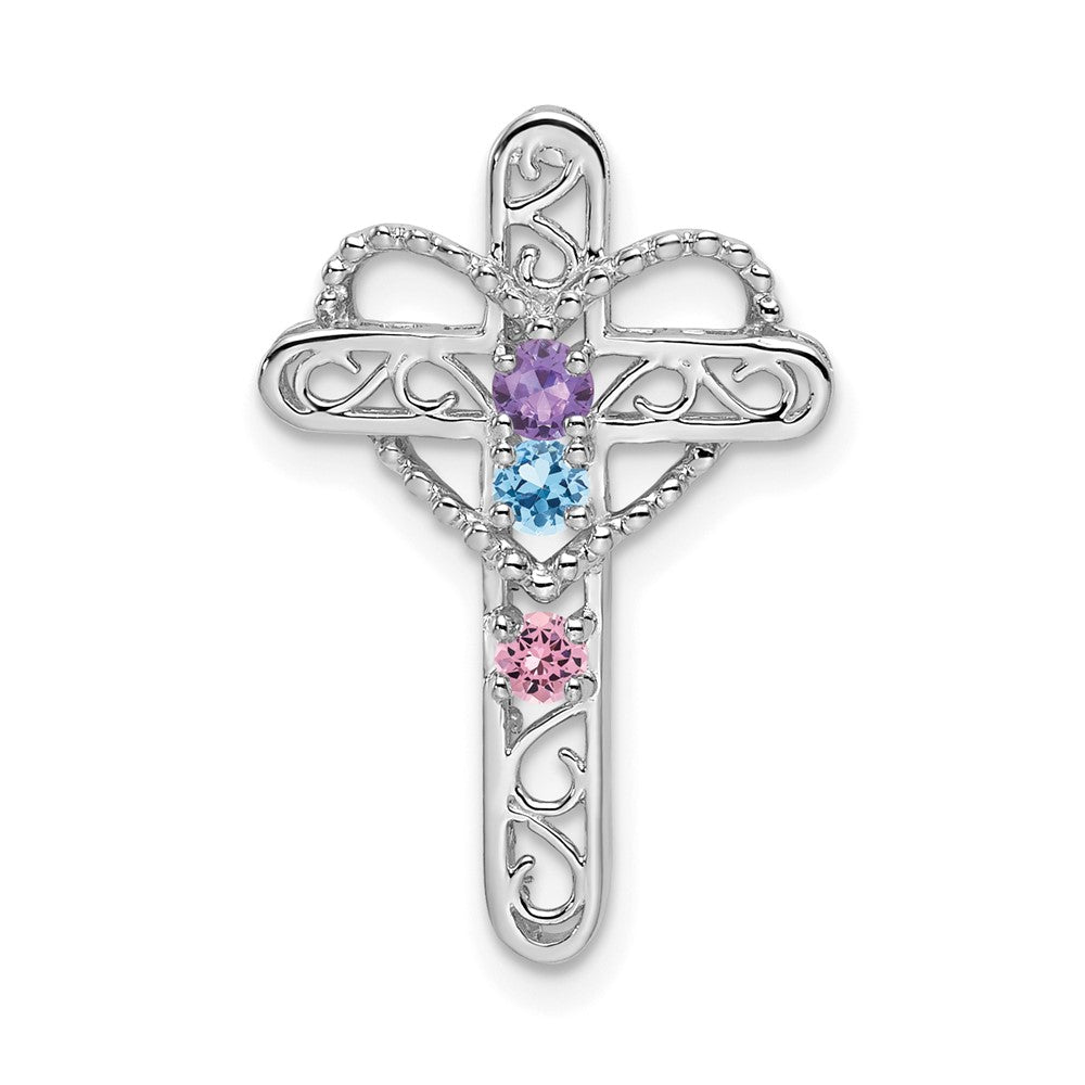 14k White Gold Synthetic Mother's Cross Pendant