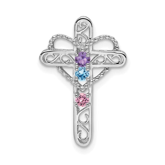 14k White Gold Synthetic Mother's Cross Pendant
